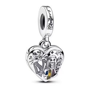 Disney nightmare before Christmas Jack Skellington and sally heart locket silver